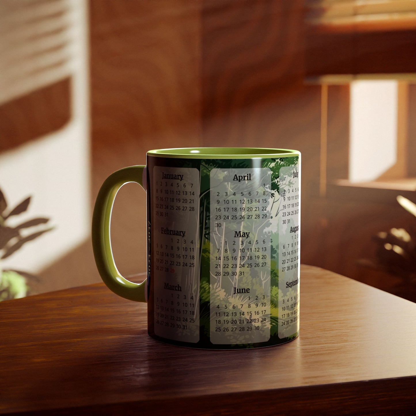 Green Forest, 15 Year Calendar 2023 to 2037, Accent Mug (Small) (Light Green)