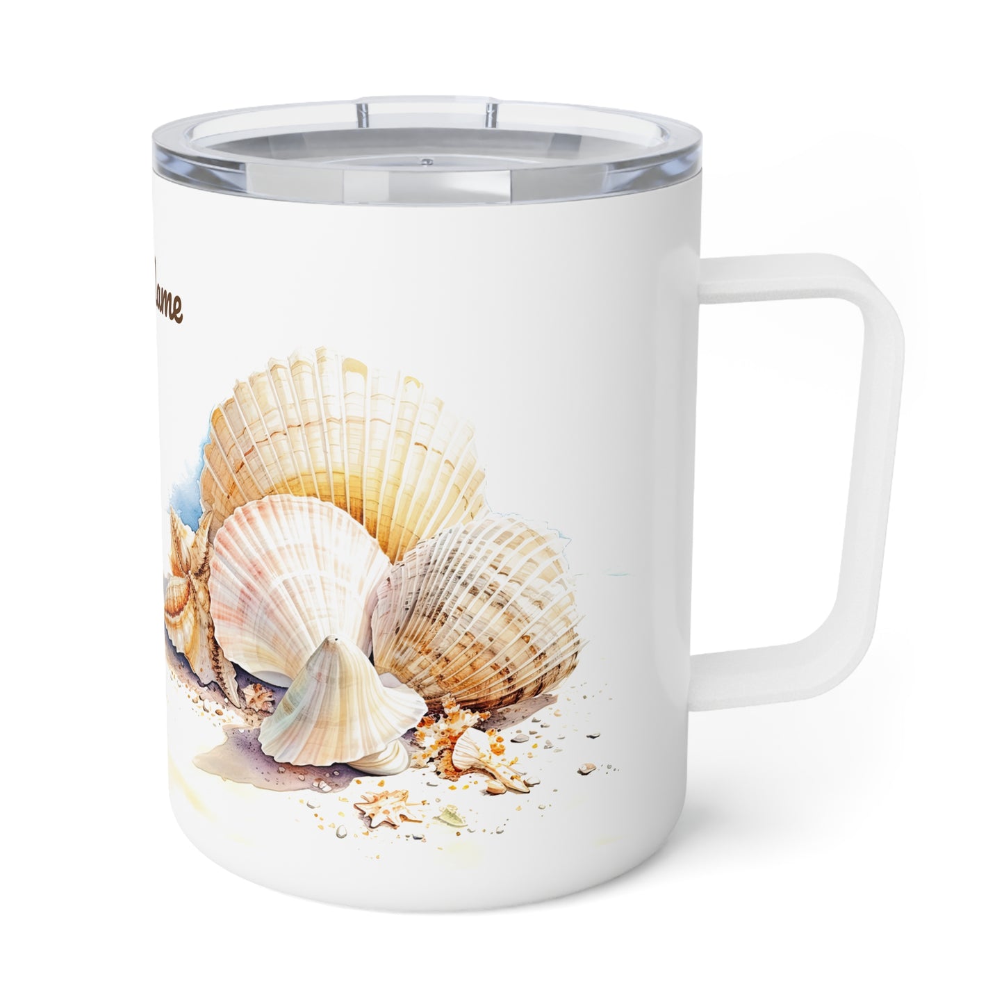 Serene Seashells Watercolor Art · Personalize It! Your Name, Font and Color | Insulated Coffee Mug