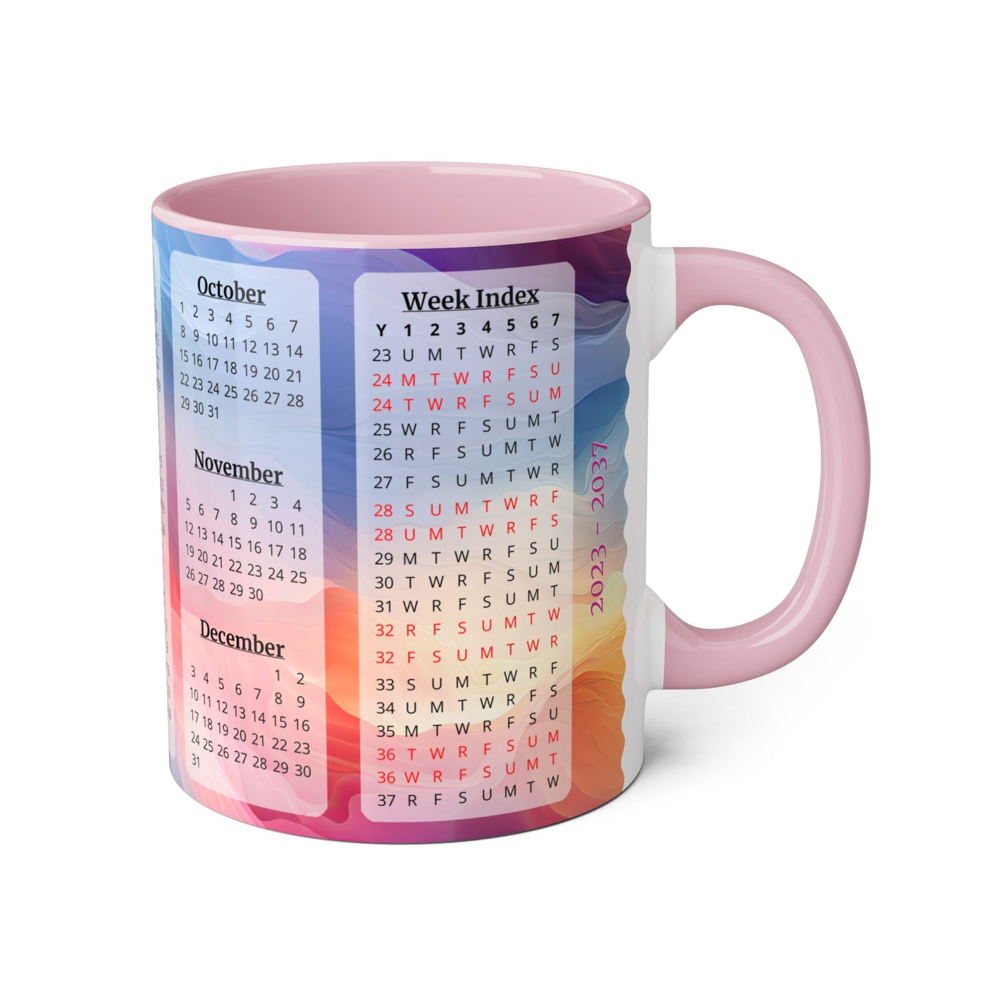 Crystal Clouds · Calendar Mugs: 15-Year Calendar 2023 to 2037 | Accent Mug (Small) (Pink/Red).