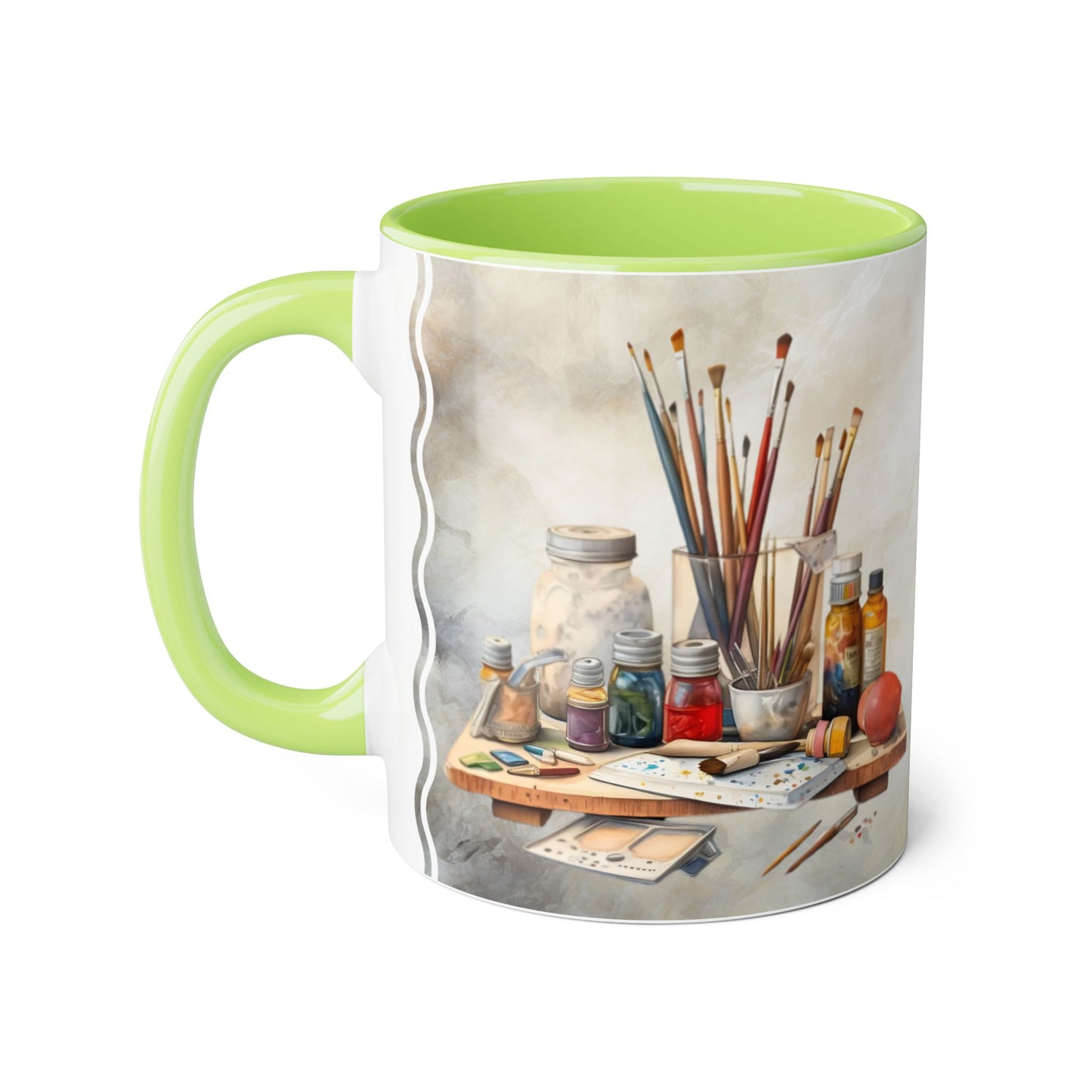 Artist's Painting Tools, Personalize It! Your Name, Accent Mug (Small) (Black/Light Green/Pink/Navy Blue/Red/Yellow)