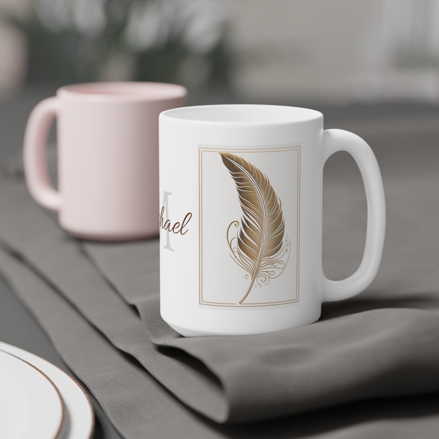 Golden Feather · Personalize It! Your Name | Ceramic Mug (Small/Medium/Large).