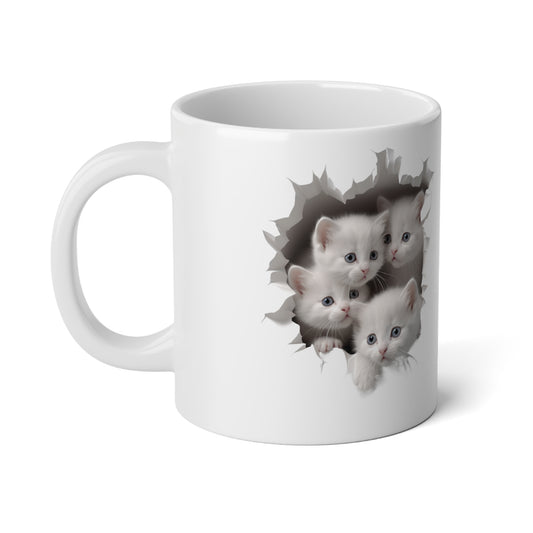 White Kittens in a Mug Hole, Ceramic Mug (Large)