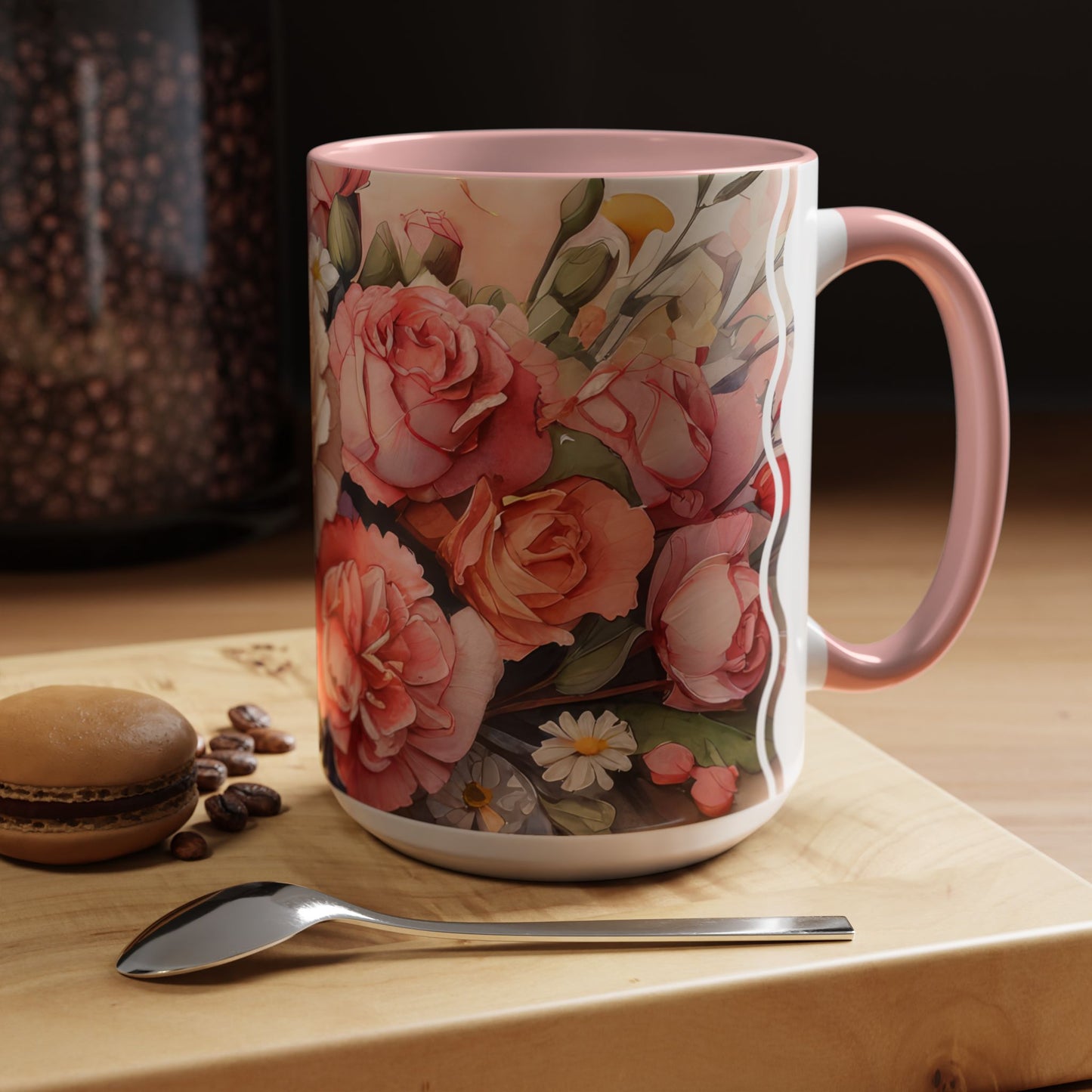 Carnation Cascade: Personalize It! Your Name, Your Font | Accent Mug (Medium) (Pink/Red)