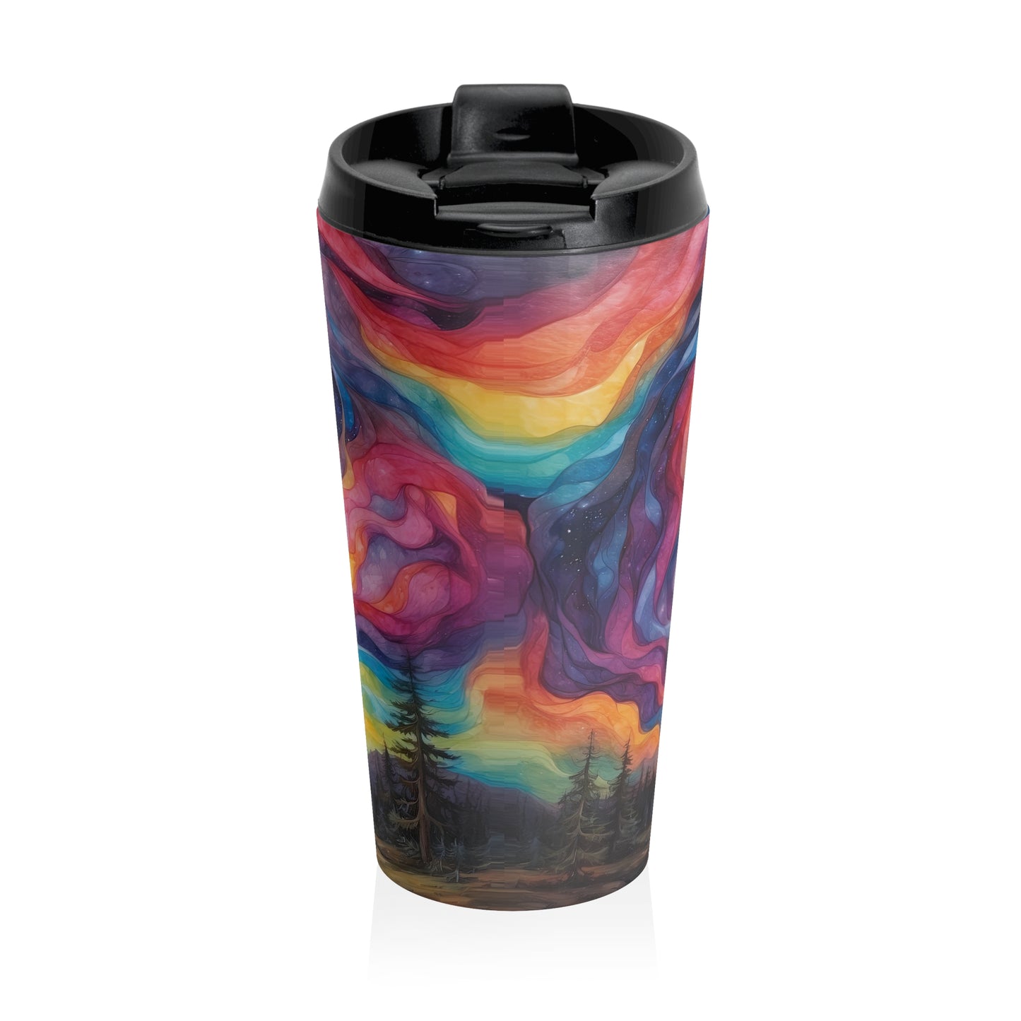 Prismatic Northern Lights Sunset: Personalize It! Your Name and Font | Stainless Steel Travel Mug 🇺🇸