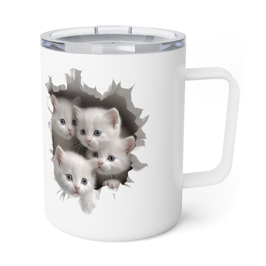 White Kittens in a Mug Hole | Insulated Coffee Mug