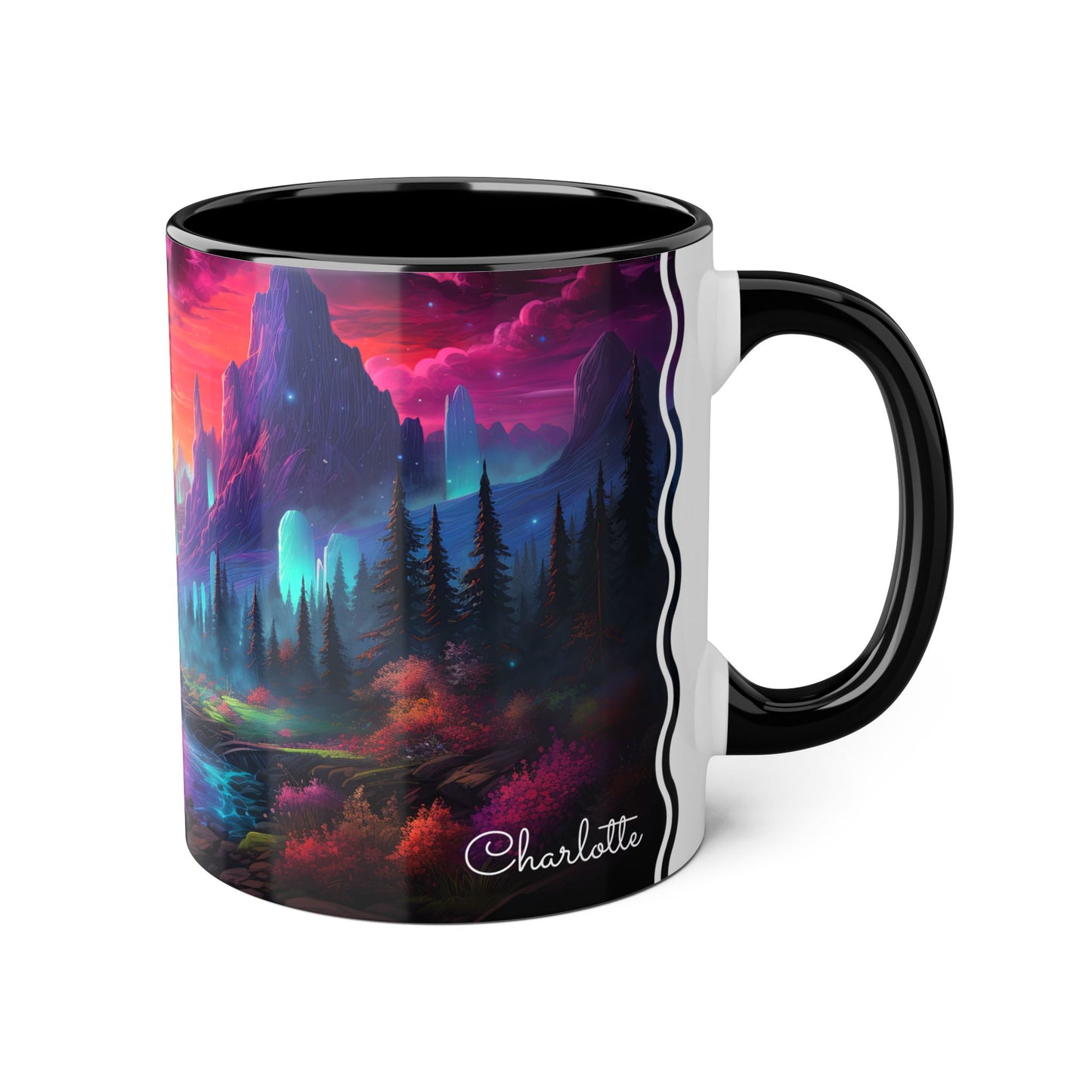 Ethereal Twilight Valley: Personalize It! Your Name, Your Font | Accent Mug (Small) (Black/Blue/Red)