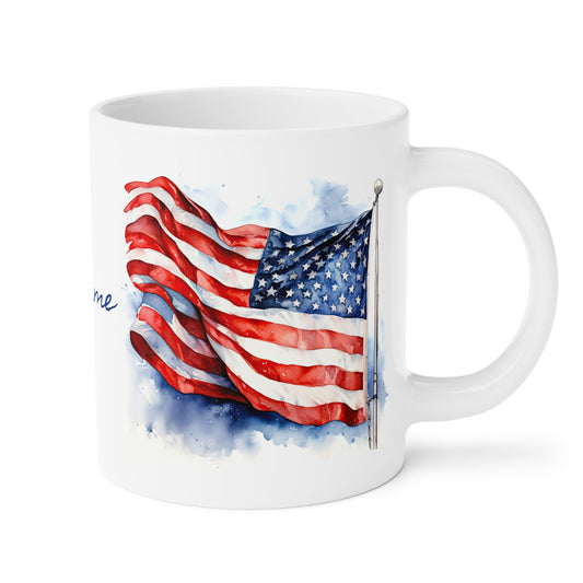 Watercolor American Flag in the Wind · Personalize It! Your Name and Font | Ceramic Mug (Large).