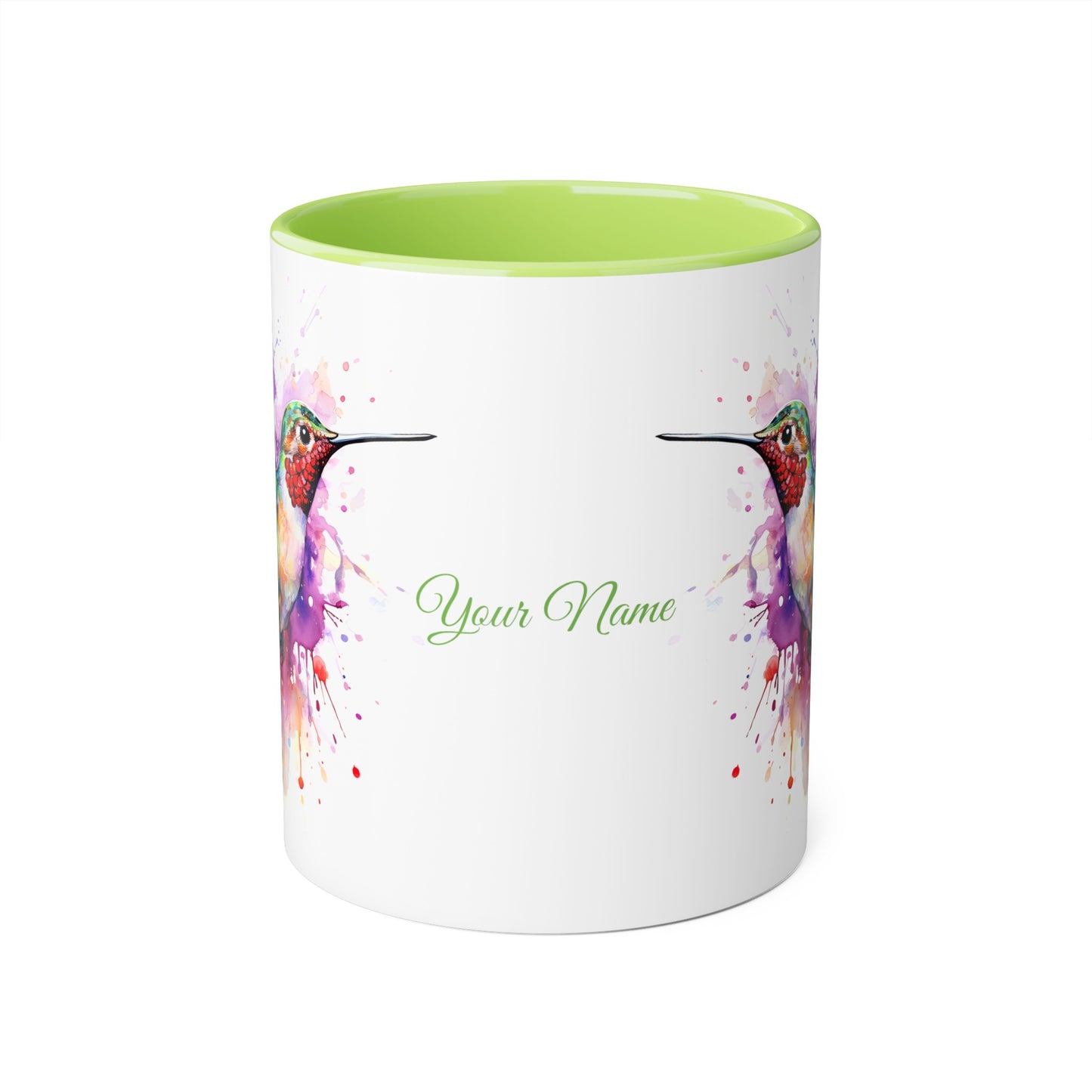 Hummingbird, Personalize It! Your Name Your Font, Accent Mug (Small) (Black/Blue/Light Green/Pink/Red/Yellow)