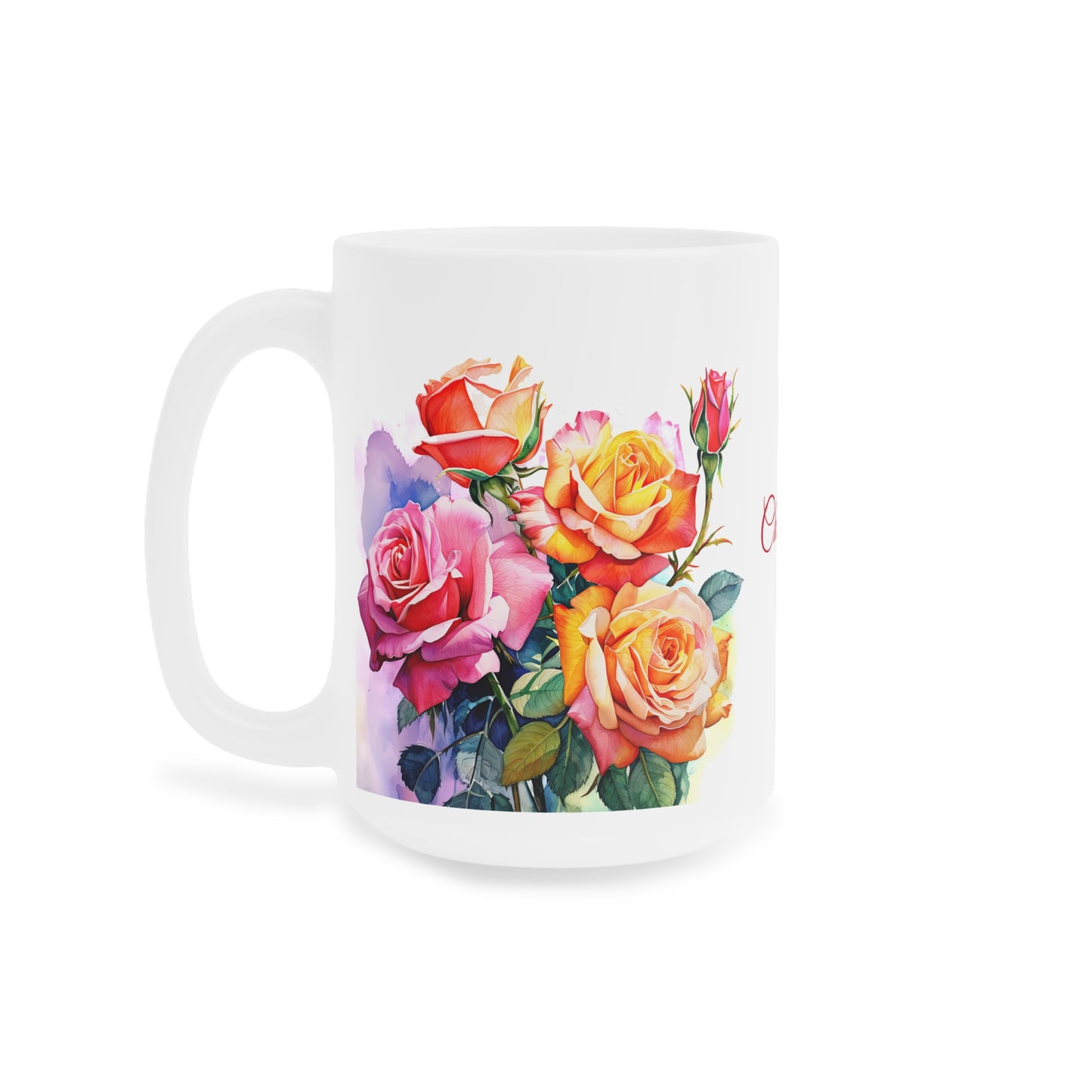 Roses Pink and Yellow: Personalize It! Your Name in Your Font Color | Ceramic Mug (Small/Medium)