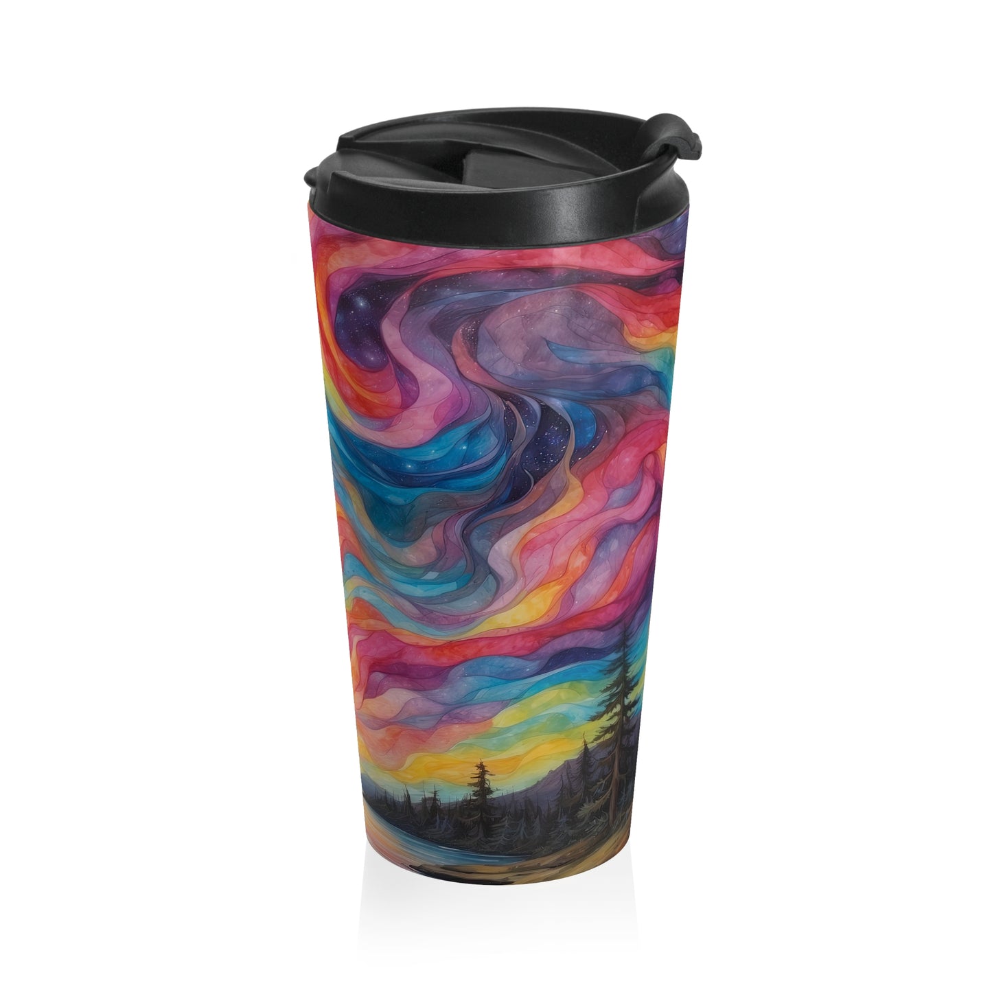 Prismatic Northern Lights Sunset: Personalize It! Your Name and Font | Stainless Steel Travel Mug 🇺🇸