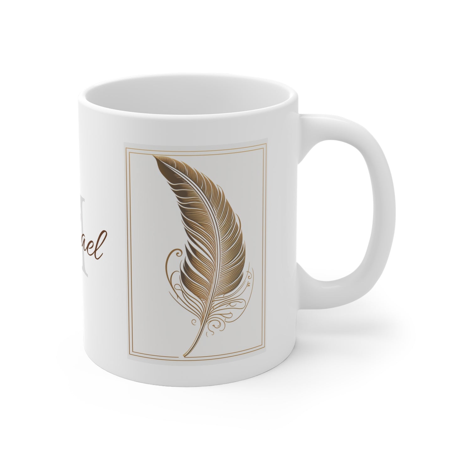 Golden Feather · Personalize It! Your Name | Ceramic Mug (Small/Medium/Large).