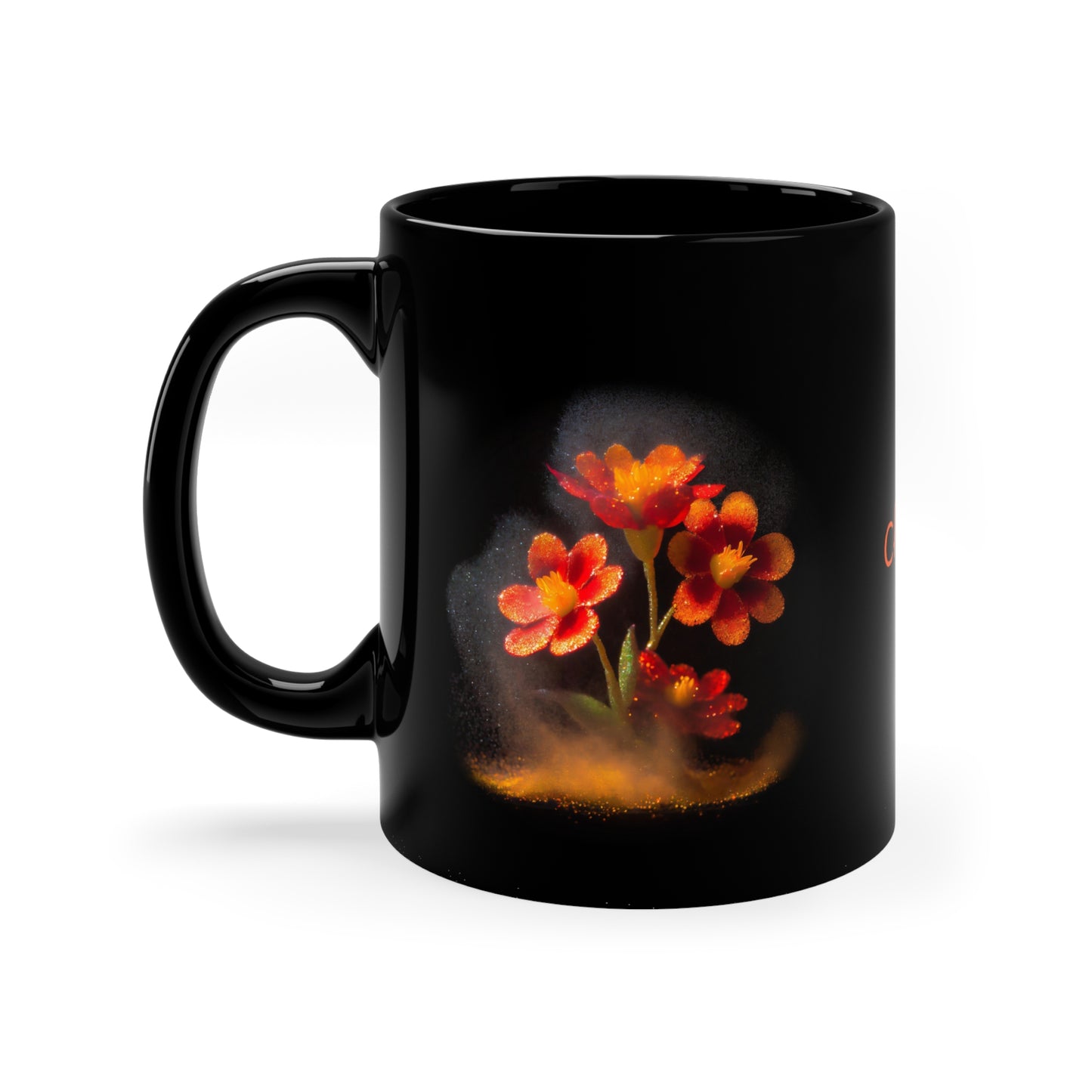 Orange Flowers in Pixie Dust: Personalize It! Your Name Your Font | Black Mug (Small)