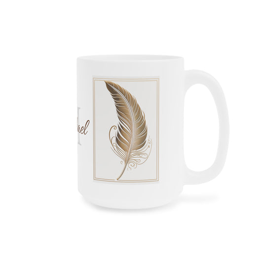 Golden Feather · Personalize It! Your Name | Ceramic Mug (Small/Medium/Large).