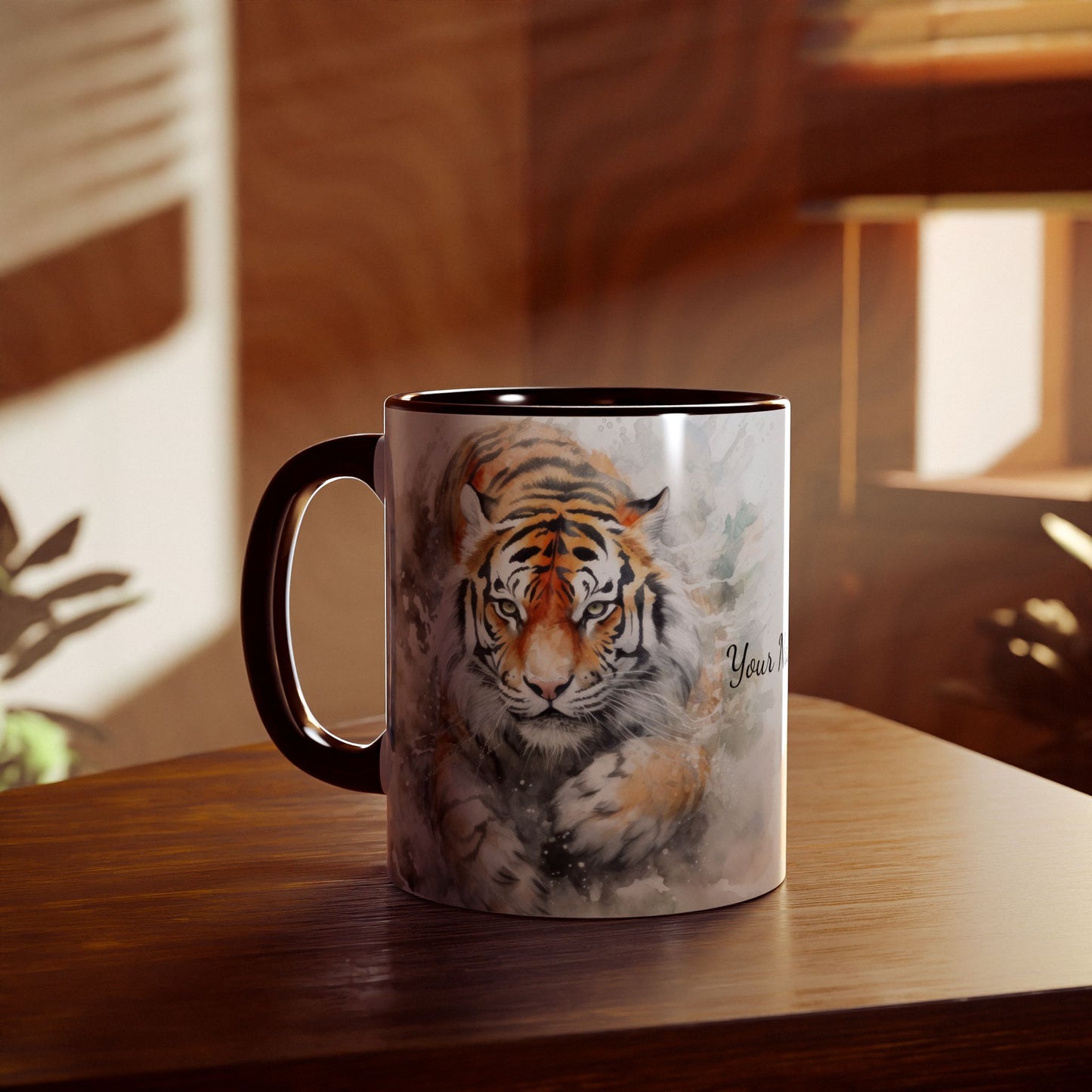 Twin Mystic Tigers: Personalize It! Your Name, Your Font | Accent Mug (Small) (Black/Red/Yellow)