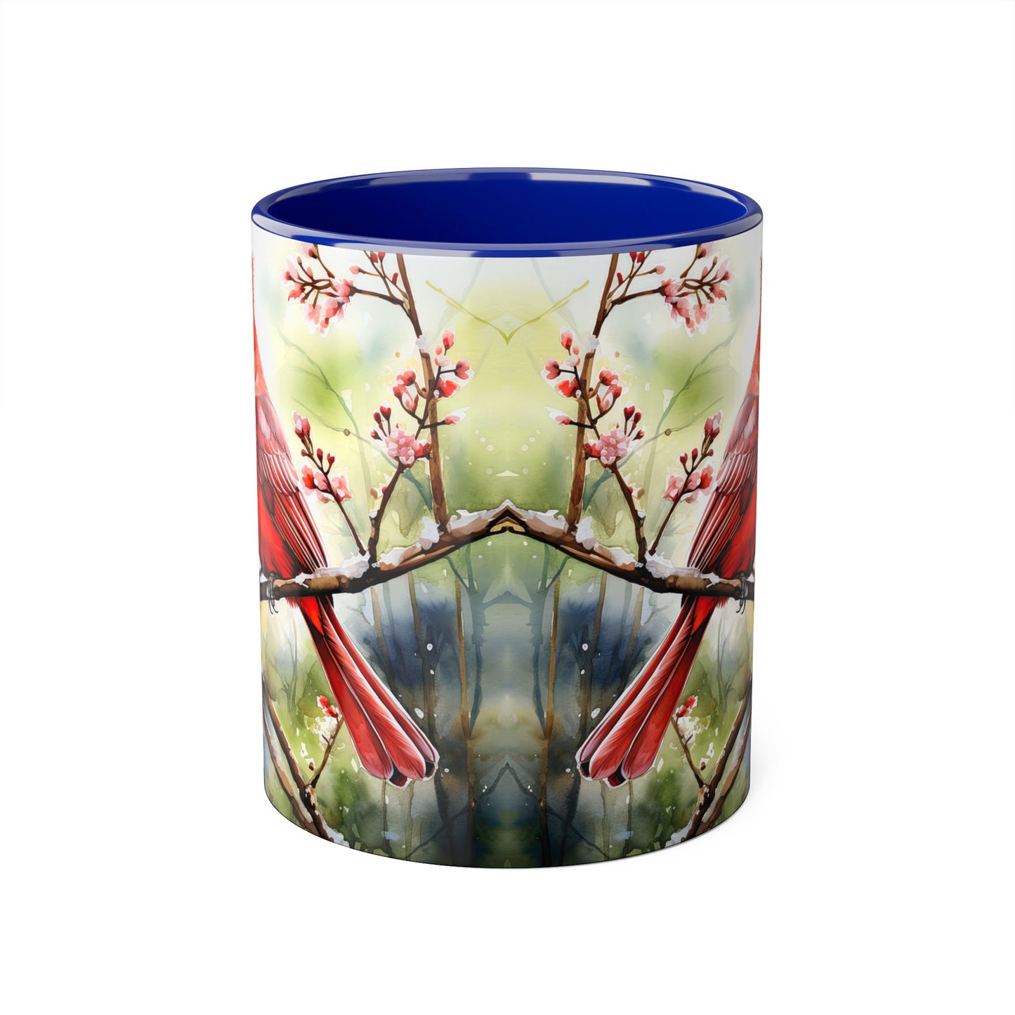 Winter Cardinals Dream Art | Accent Mug (Small) (Navy Blue/Pink/Red/Yellow).