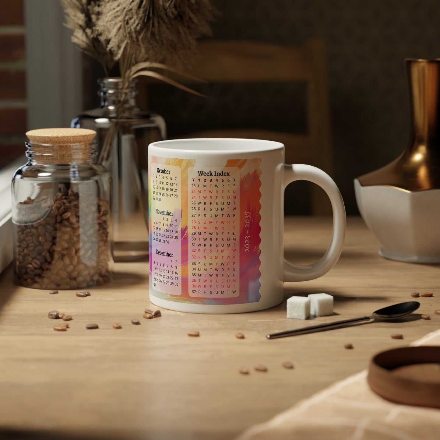 Palette of Pinks and Pastels, 15 Year Calendar 2023 to 2037, Ceramic Mug (Large)