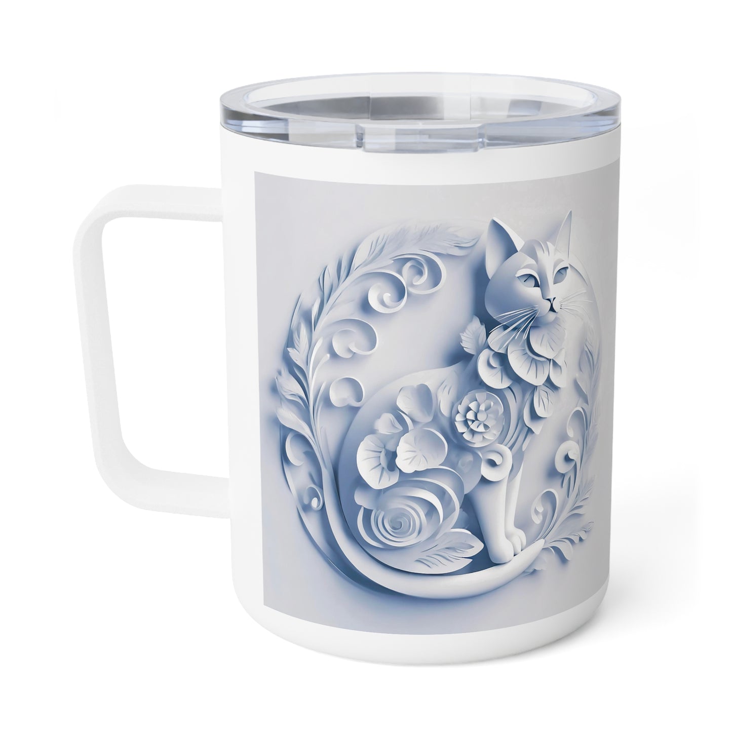 3D White Cat, Insulated Coffee Mug