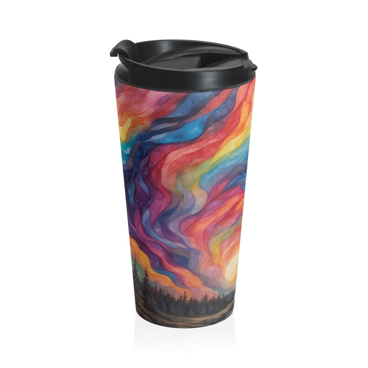 Prismatic Northern Lights Sunset: Personalize It! Your Name and Font | Stainless Steel Travel Mug 🇺🇸