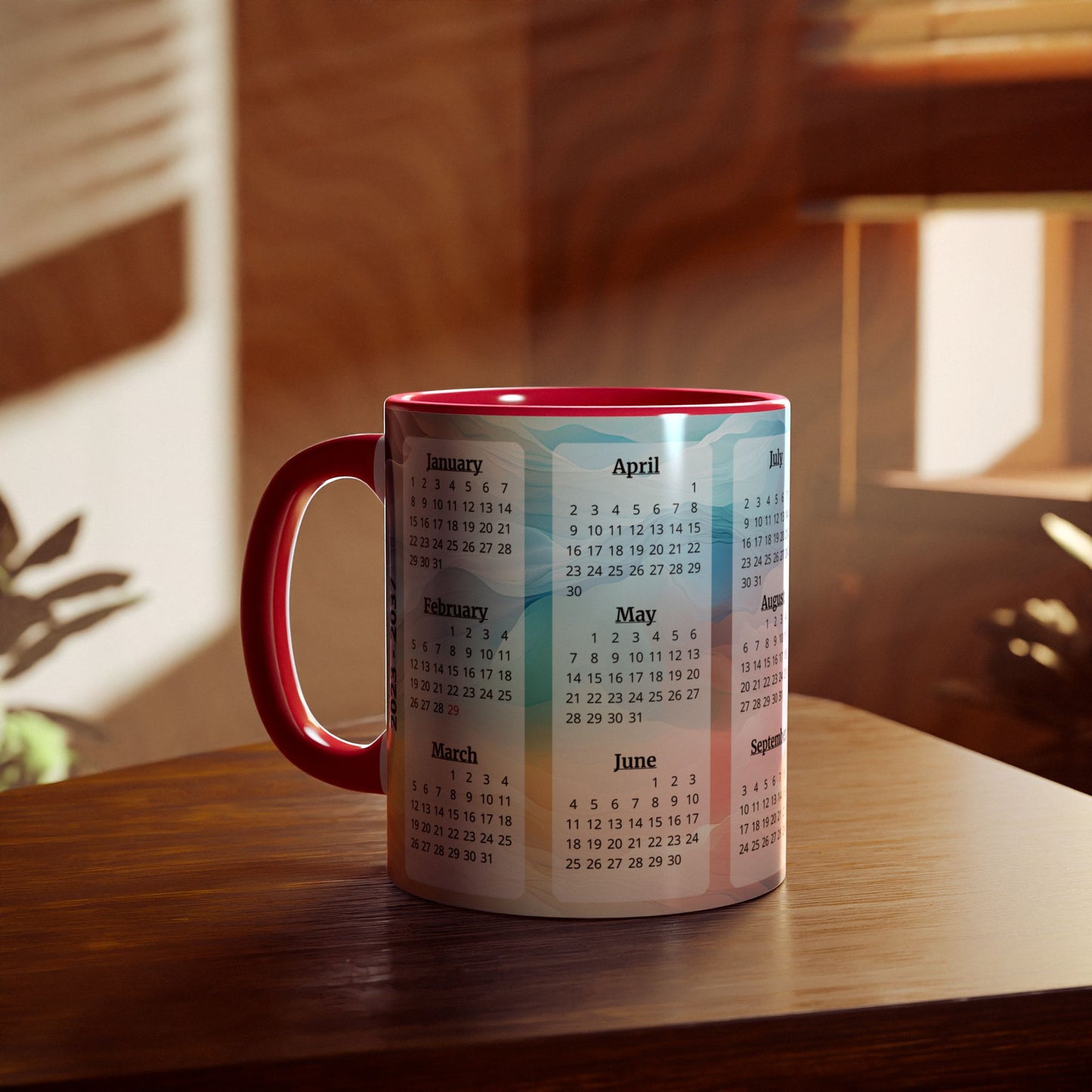 Crystal Clouds · Calendar Mugs: 15-Year Calendar 2023 to 2037 | Accent Mug (Small) (Pink/Red).