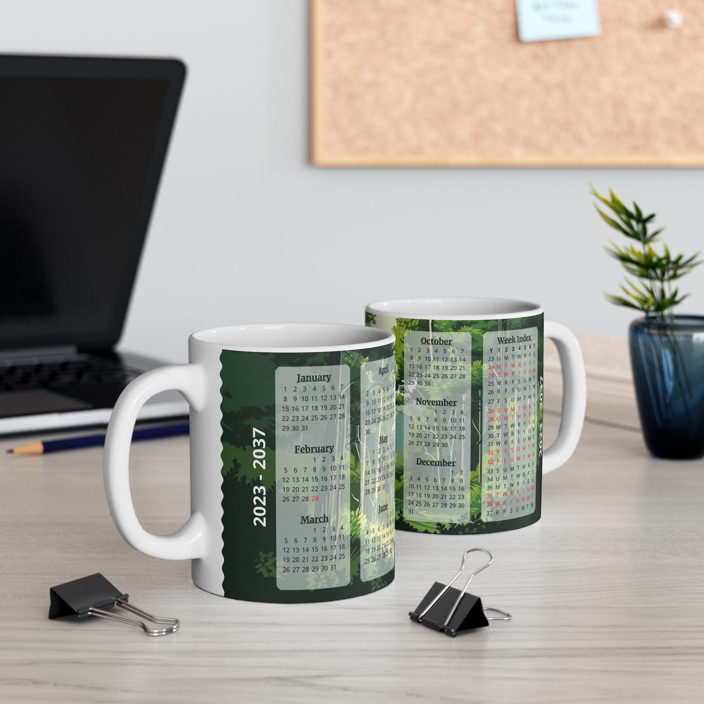 Green Forest · Calendar Mugs: 15-Year Calendar 2023 to 2037 | Ceramic Mug (Small)