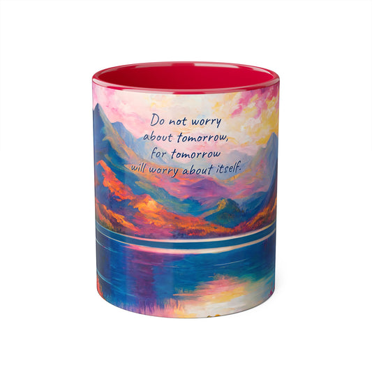 Autumn Lake · Customize It! Your Text or Quote | Accent Mug (Small) (Blue/Pink/Red/Yellow).