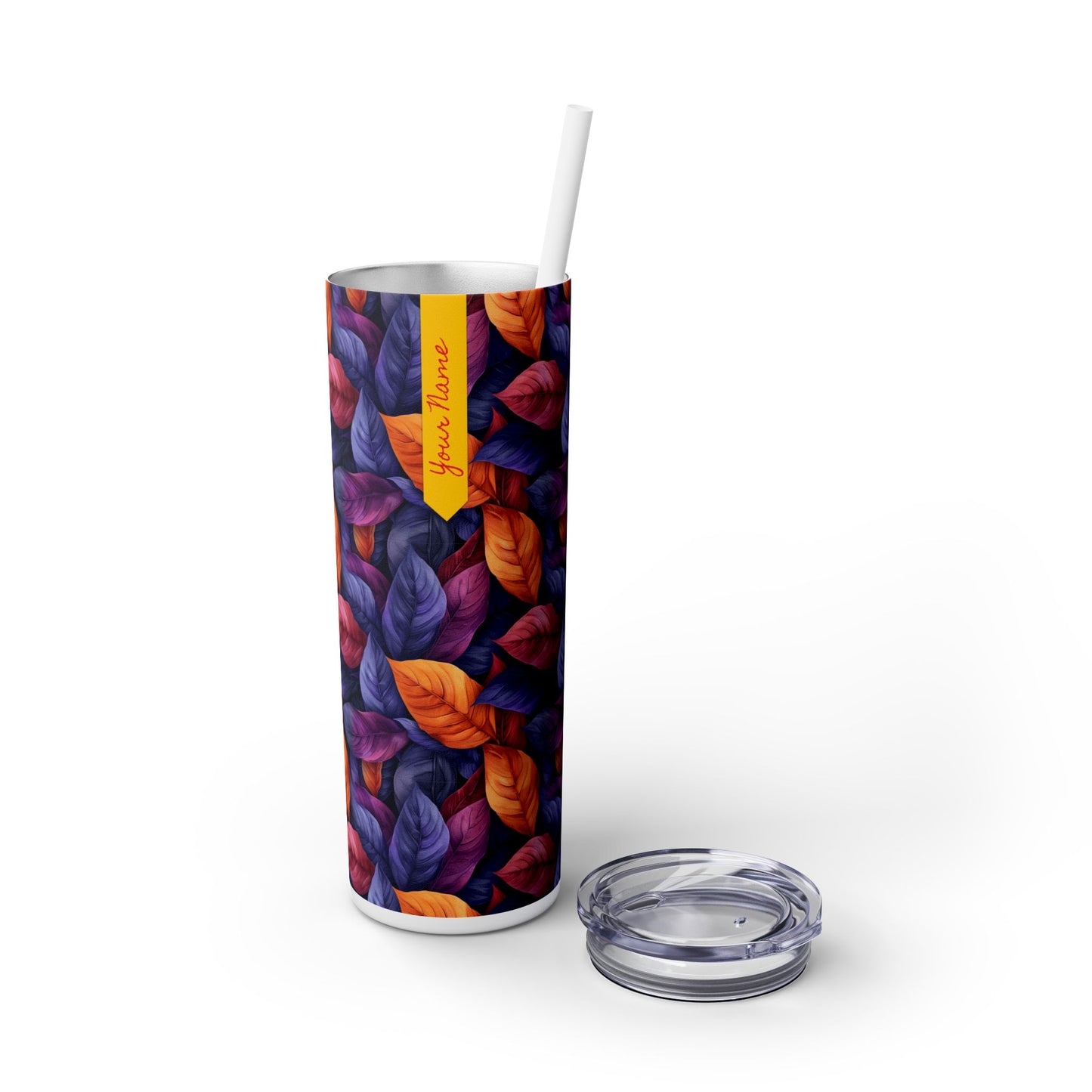 Folia Purpura · Personalize It! Your Name and Font | Skinny Tumbler with Straw (Glossy) (White) / (Matte) (Black)