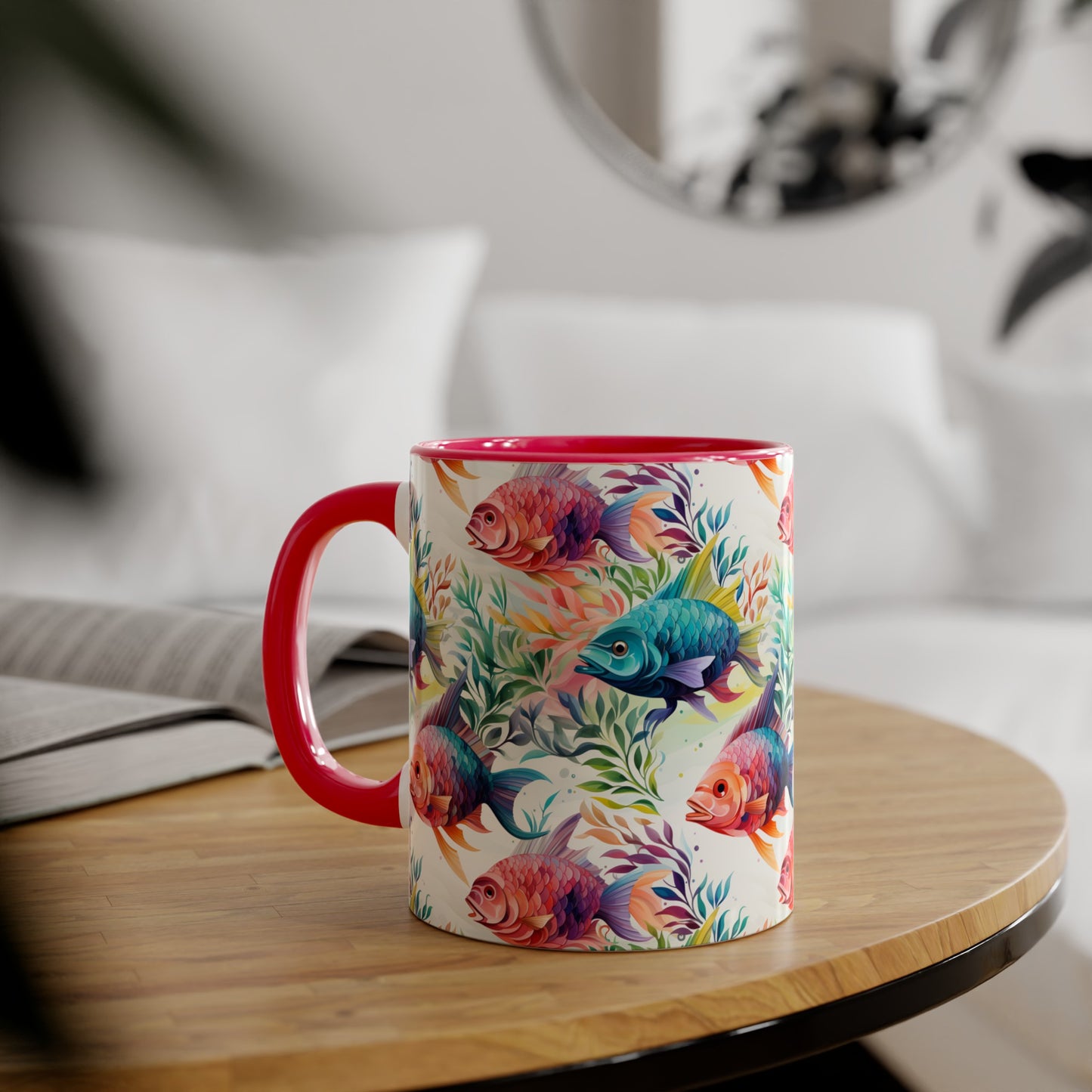 Fish Garden, Accent Mug (Small) (Light Green/Red/Yellow)