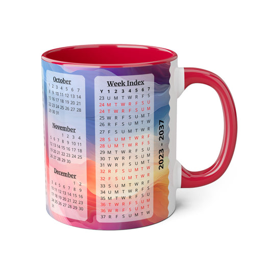 Crystal Clouds · Calendar Mugs: 15-Year Calendar 2023 to 2037 | Accent Mug (Small) (Pink/Red).