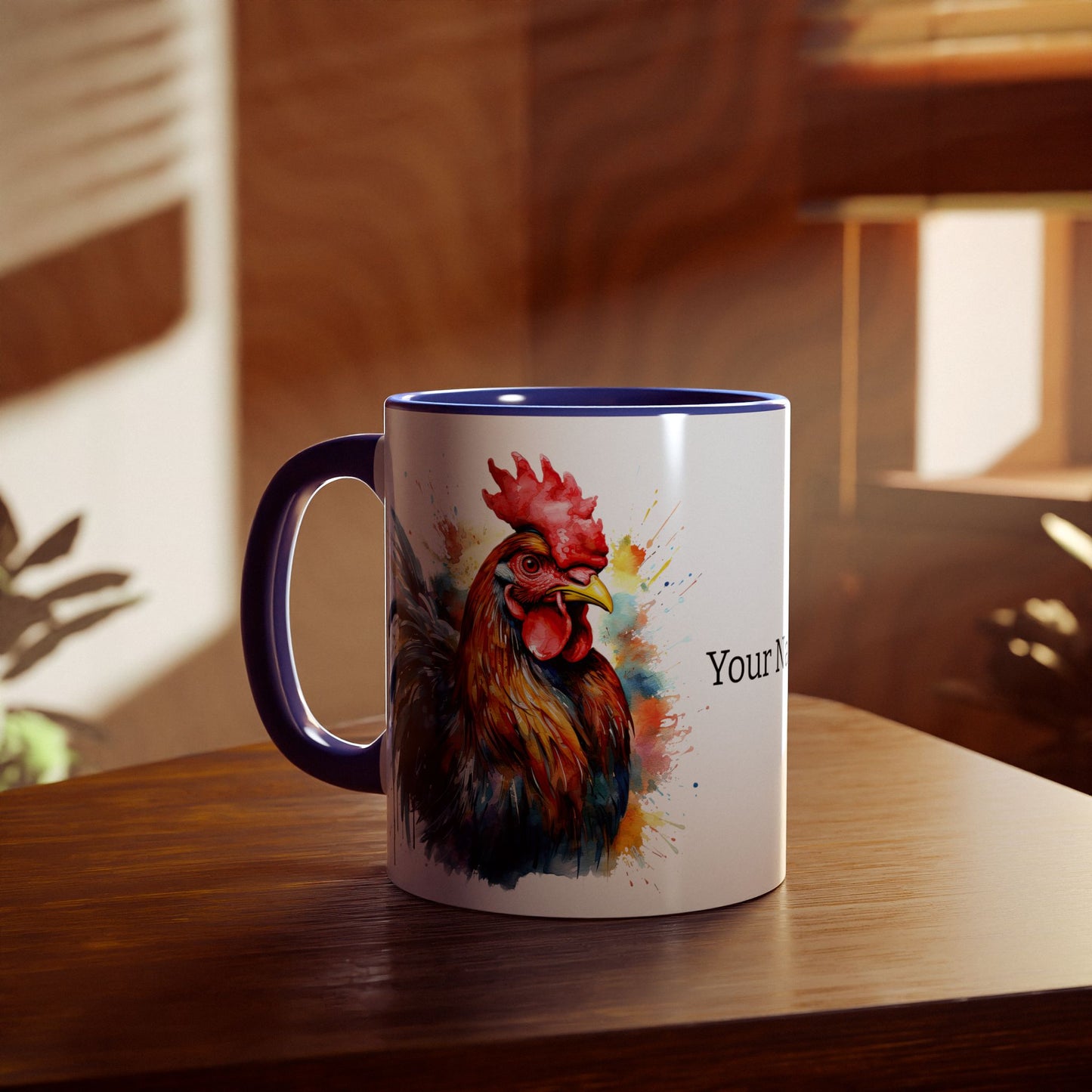 Majestic Rooster: Personalize It! Your Name and Font | Accent Mug (Small) (Black/Blue/Light Green/Pink/Red/Yellow) 🇨🇦🇺🇸