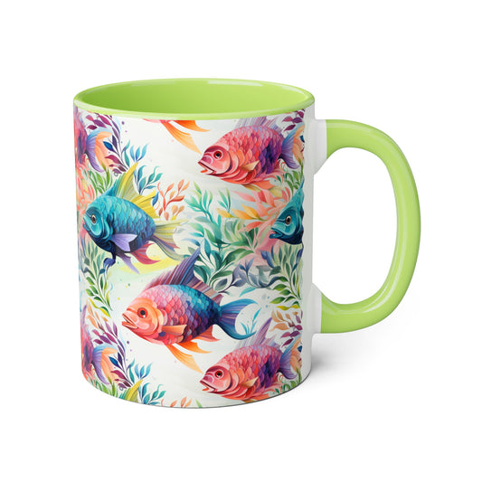 Fish Garden, Accent Mug (Small) (Light Green/Red/Yellow)