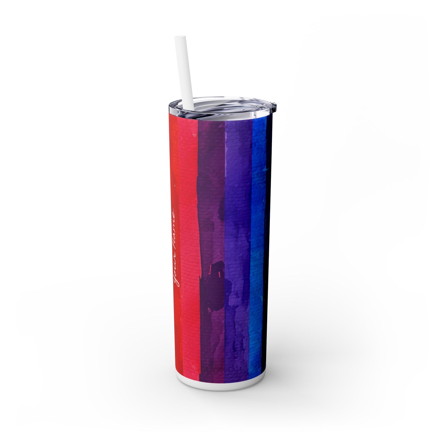 Vertical Rainbow Stripes: Personalize It! Your Name Your Font | Skinny Tumbler with Straw