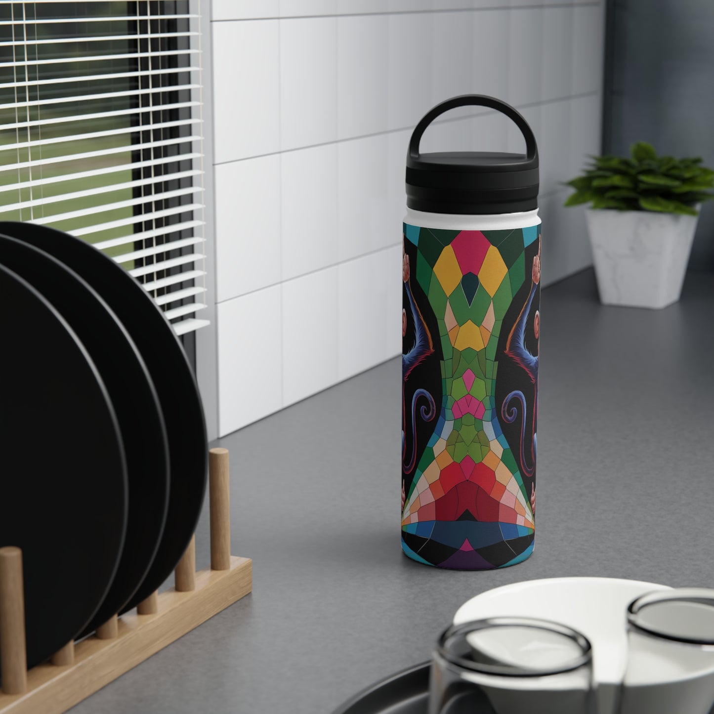 Prismatic Primate Peace | Stainless Steel Water Bottle Handle Lid (Small/Medium)