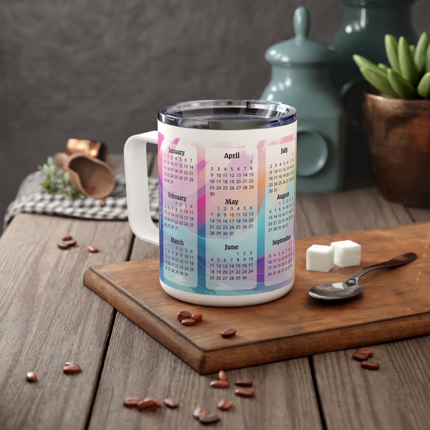 Palette of Pinks and Pastels, 15 Year Calendar 2023 to 2037, Insulated Coffee Mug