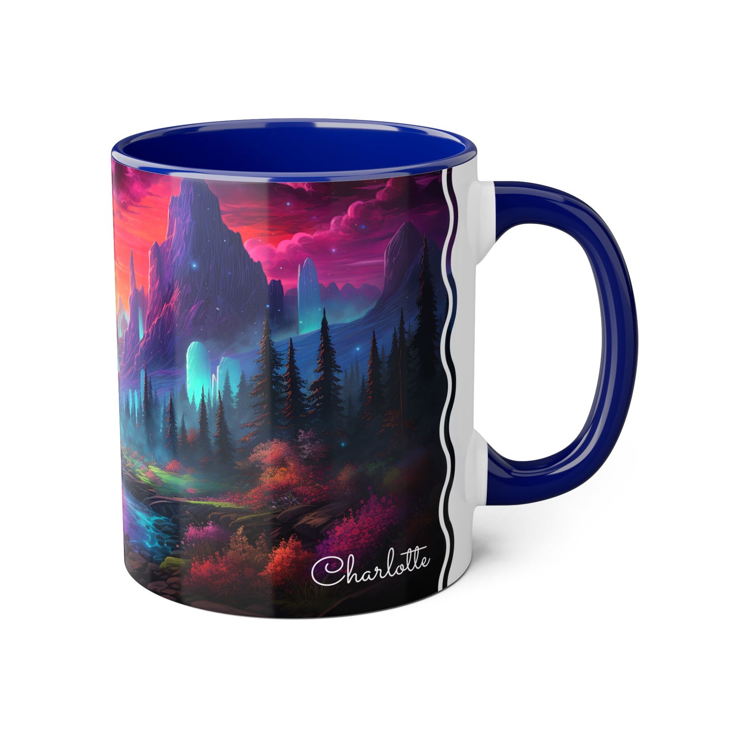 Ethereal Twilight Valley: Personalize It! Your Name, Your Font | Accent Mug (Small) (Black/Blue/Red)