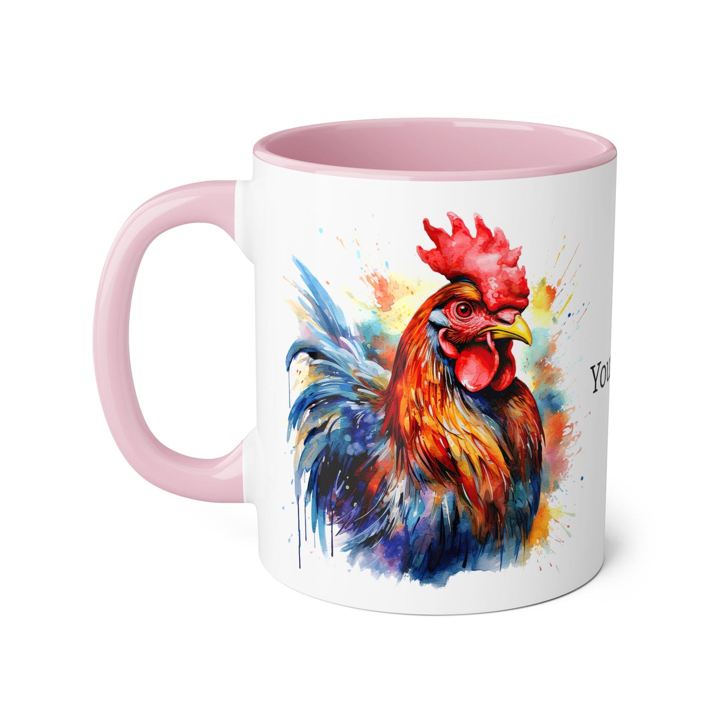 Majestic Rooster: Personalize It! Your Name and Font | Accent Mug (Small) (Black/Blue/Light Green/Pink/Red/Yellow) 🇨🇦🇺🇸