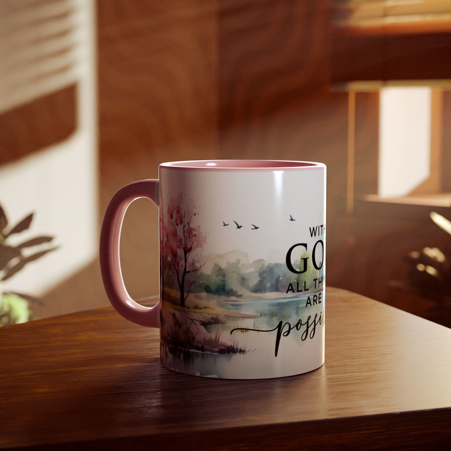 With God All Things Are Possible | Accent Mug (Small) (Pink)