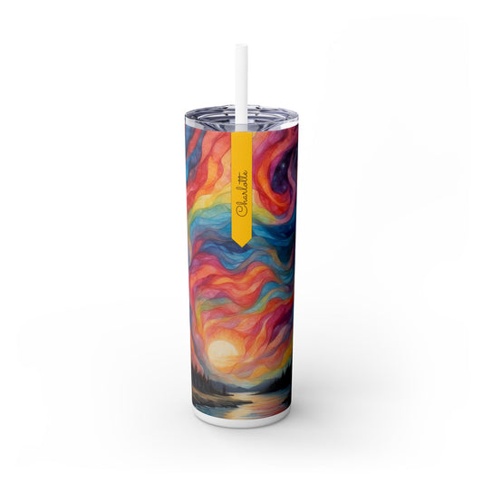 Prismatic Northern Lights Sunset: Personalize It! Your Name and Font | Skinny Tumbler with Straw 🇺🇸