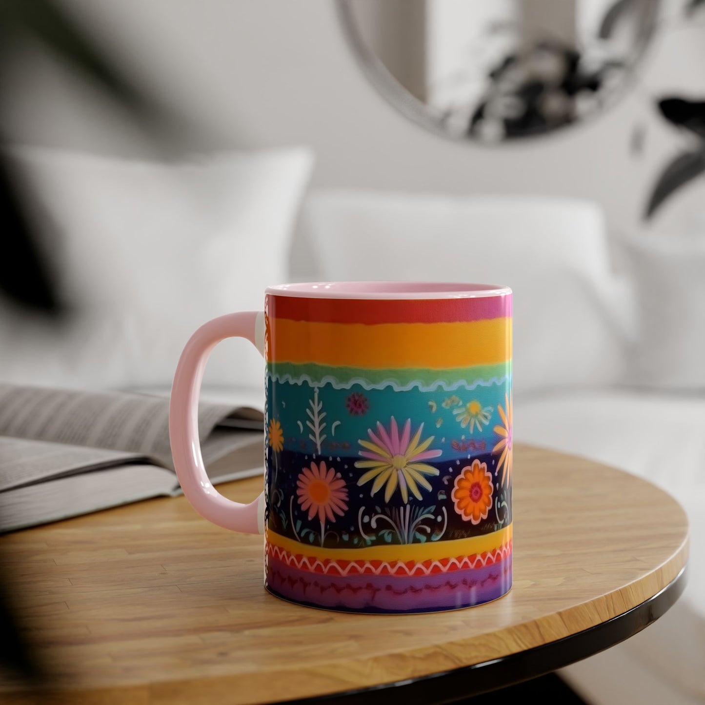 Floral Tapestry Bloom · Personalize It! With Your Name | Accent Mug (Small) (Black/Blue/Light Green/Pink/Red/Yellow).