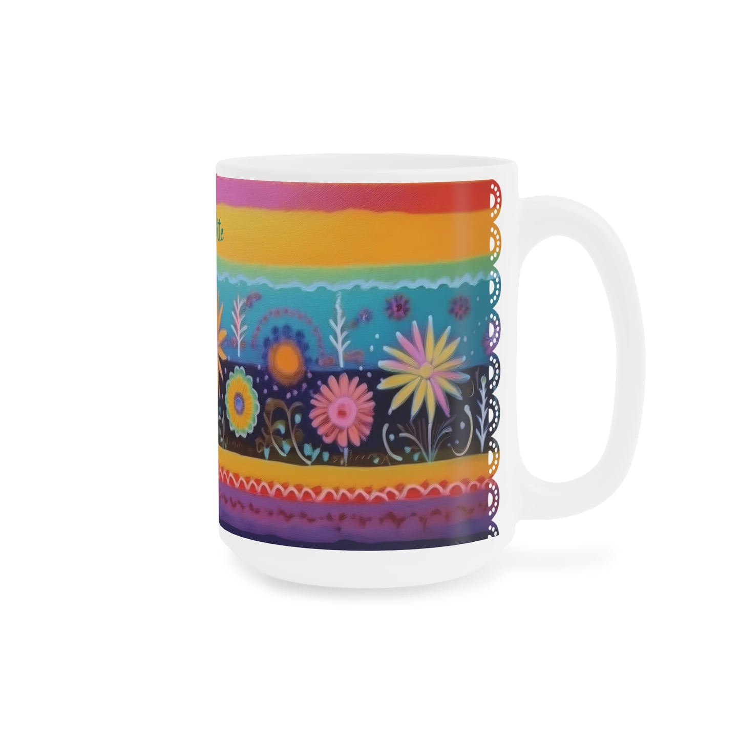 Floral Tapestry Bloom · Personalize It! Your Name, Font and Color | Ceramic Mug (Small/Medium/Large).