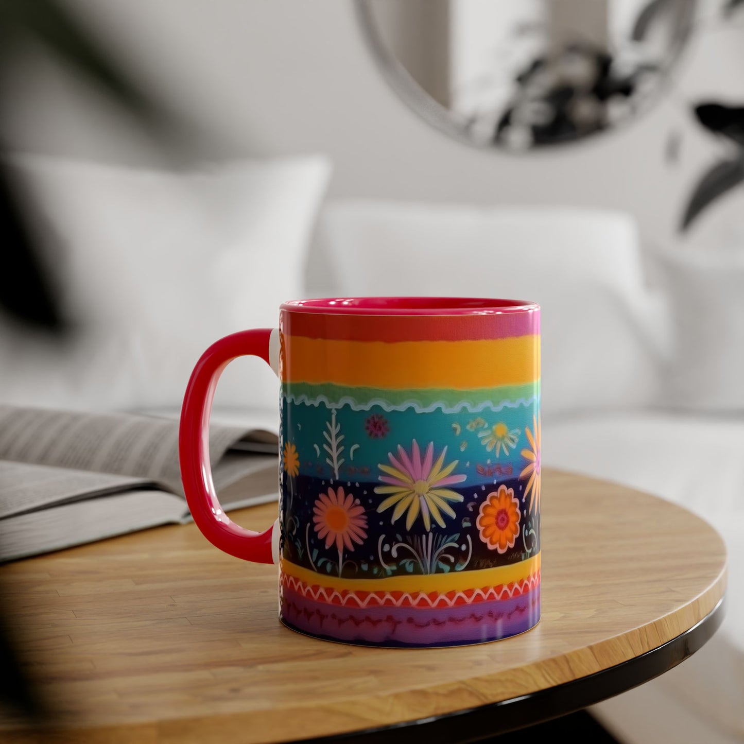 Floral Tapestry Bloom · Personalize It! With Your Name | Accent Mug (Small) (Black/Blue/Light Green/Pink/Red/Yellow).