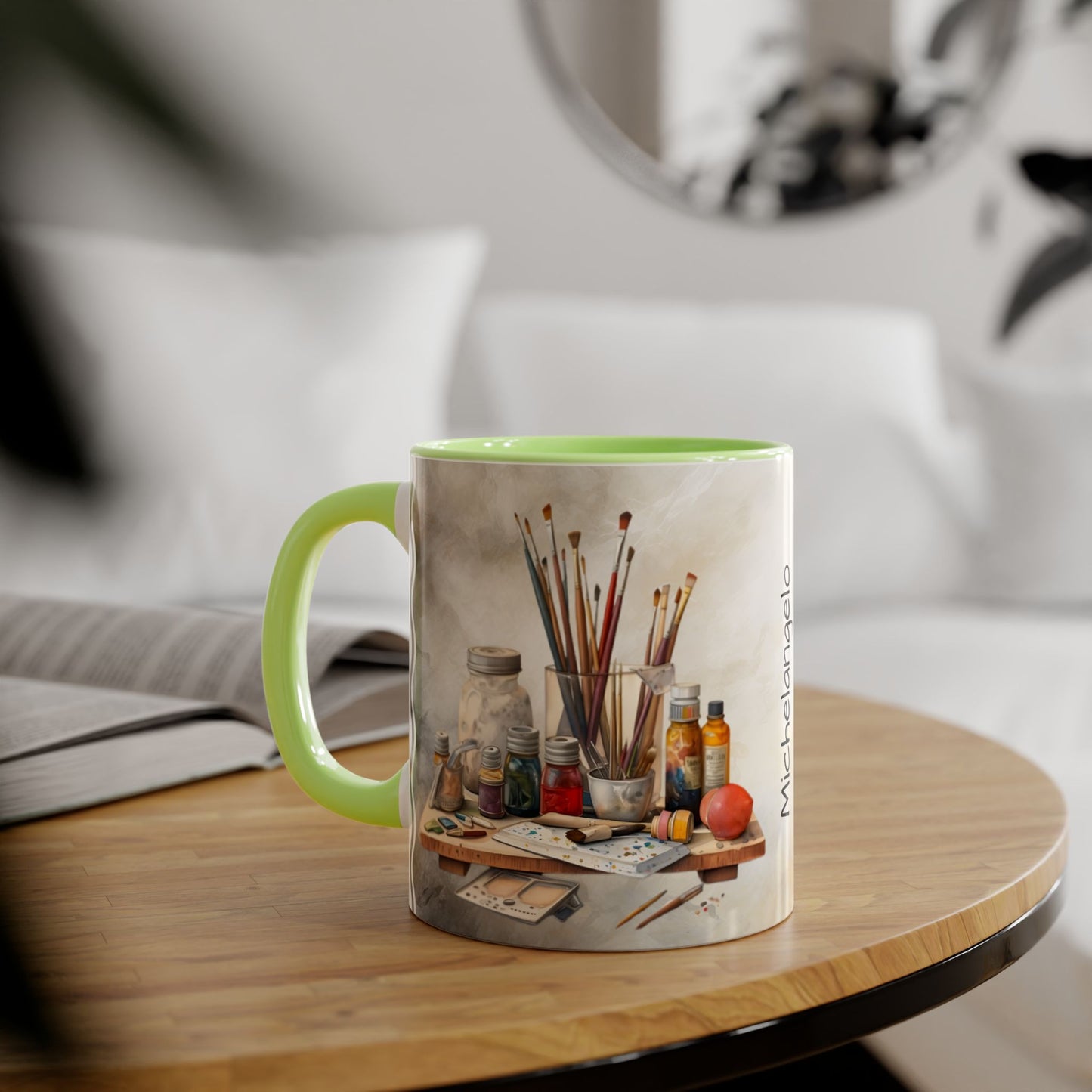 Artist's Painting Tools, Personalize It! Your Name, Accent Mug (Small) (Black/Light Green/Pink/Navy Blue/Red/Yellow)