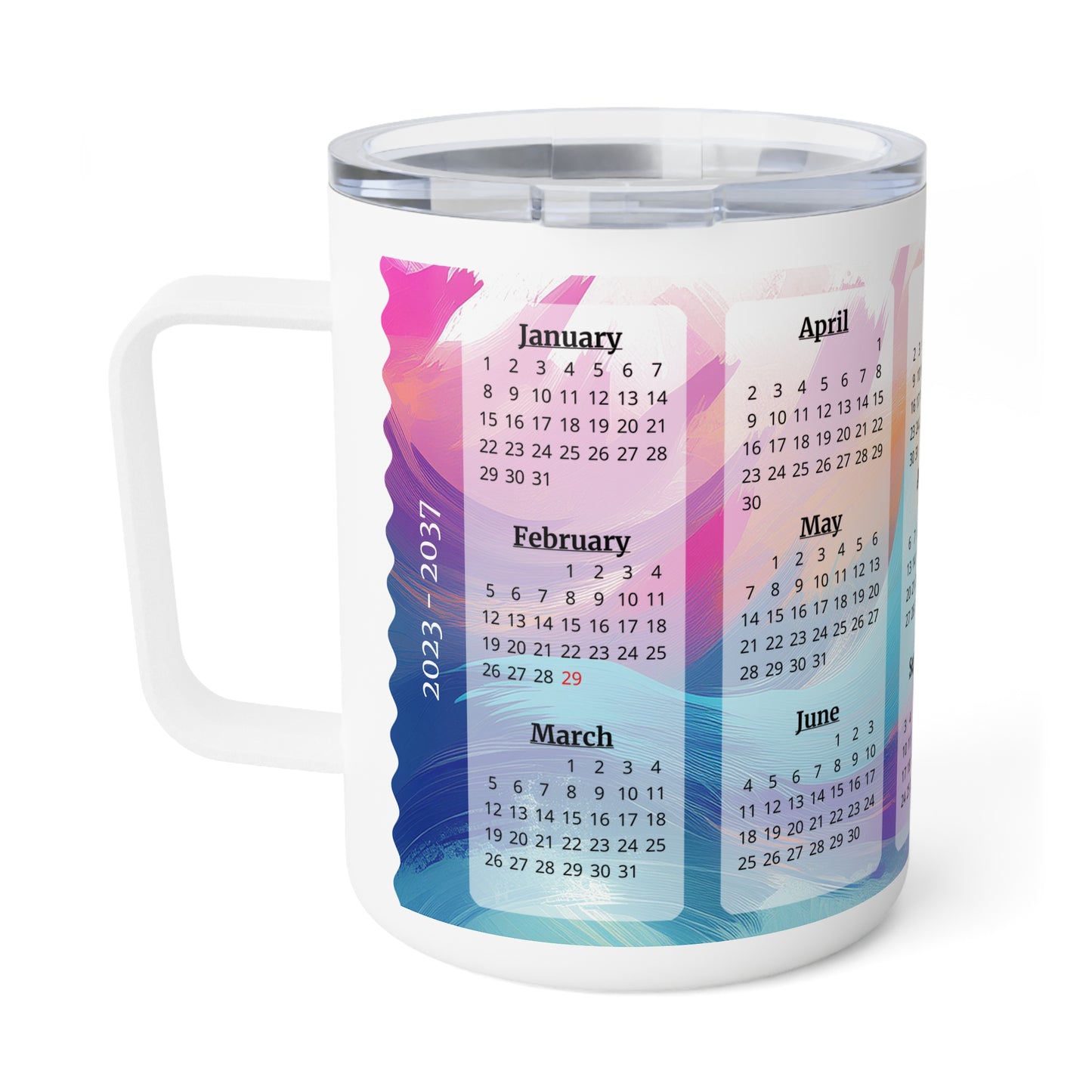 Palette of Pinks and Pastels, 15 Year Calendar 2023 to 2037, Insulated Coffee Mug