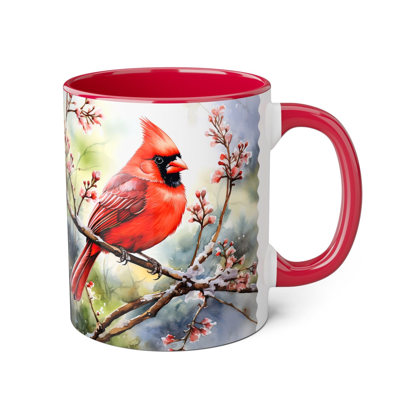 Winter Cardinals Dream Art | Accent Mug (Small) (Navy Blue/Pink/Red/Yellow).