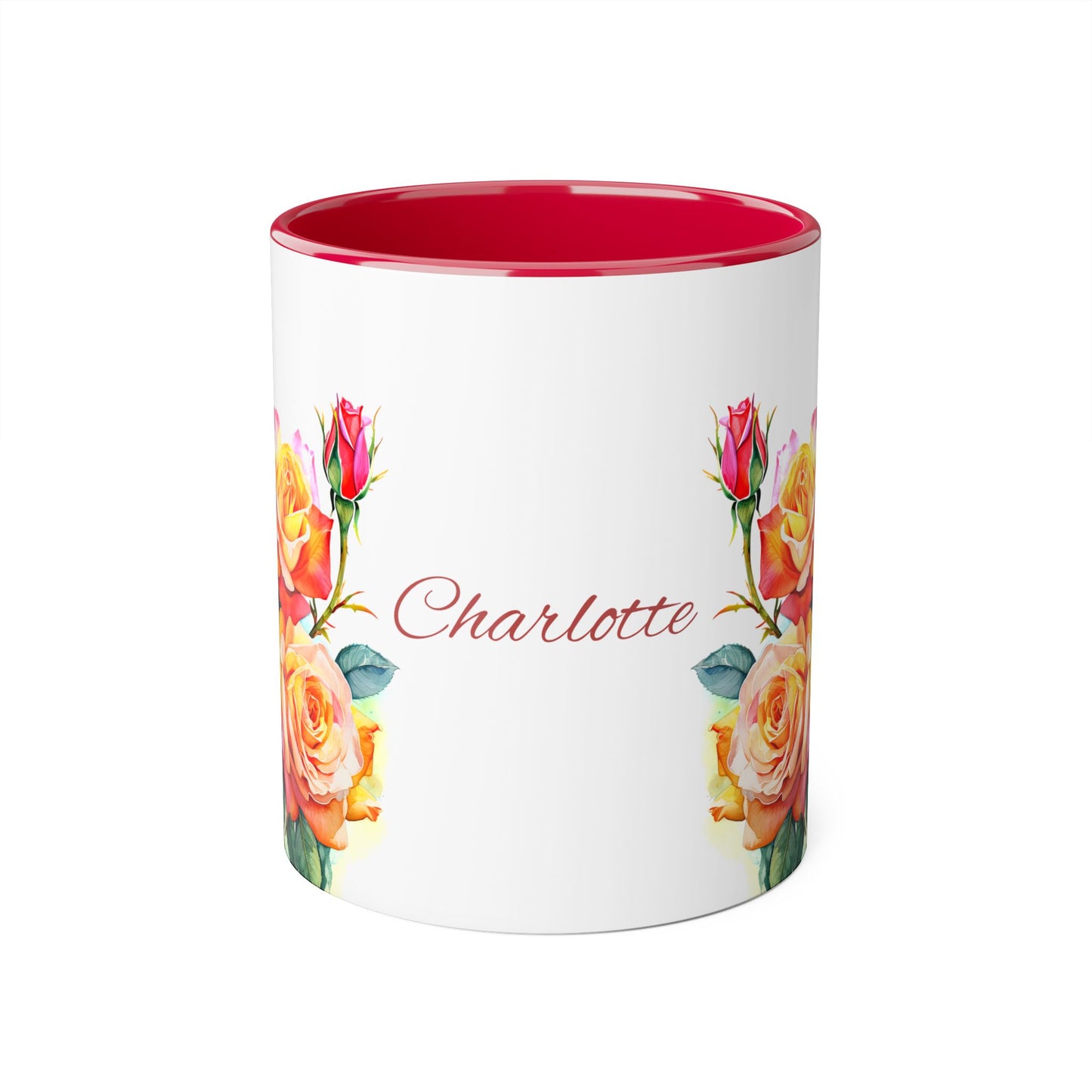 Roses Pink and Yellow · Personalize It! Your Name, Font and Color | Accent Mug (Small) (Light Green/Pink/Red/Yellow).