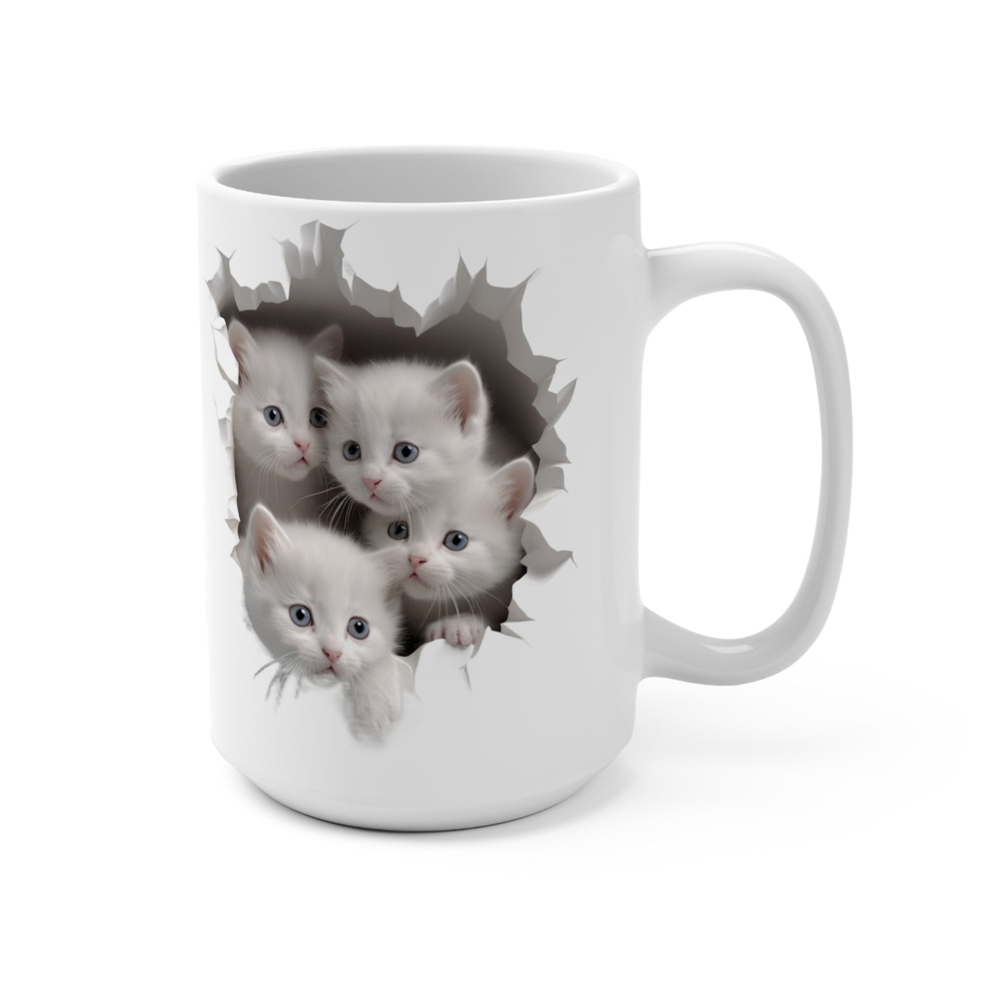 White Kittens in a Mug Hole, Ceramic Mug (Medium)