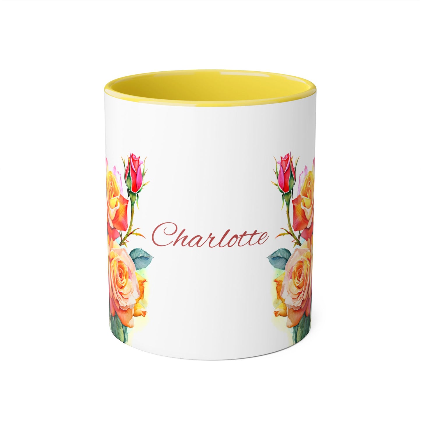 Roses Pink and Yellow · Personalize It! Your Name, Font and Color | Accent Mug (Small) (Light Green/Pink/Red/Yellow).