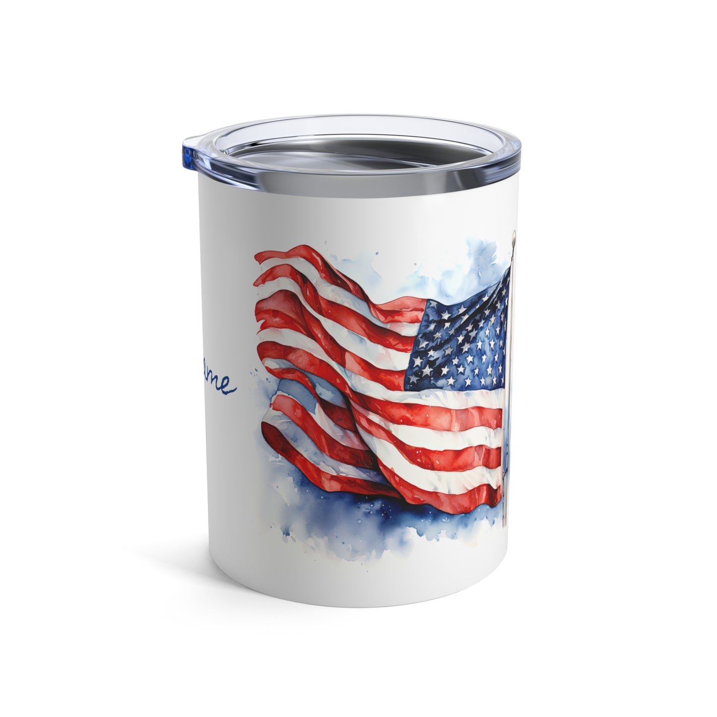 Watercolor American Flag In The Wind · Personalize It! Your Name and Font | Small Tumbler