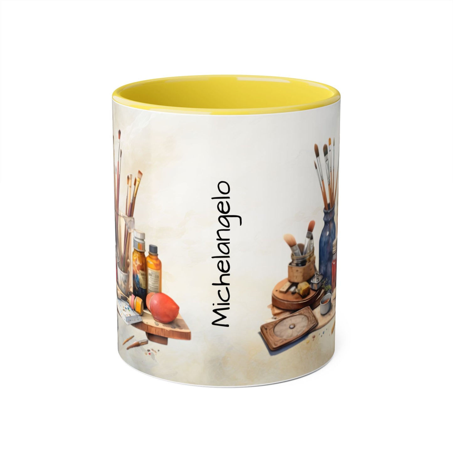 Artist's Painting Tools, Personalize It! Your Name, Accent Mug (Small) (Black/Light Green/Pink/Navy Blue/Red/Yellow)