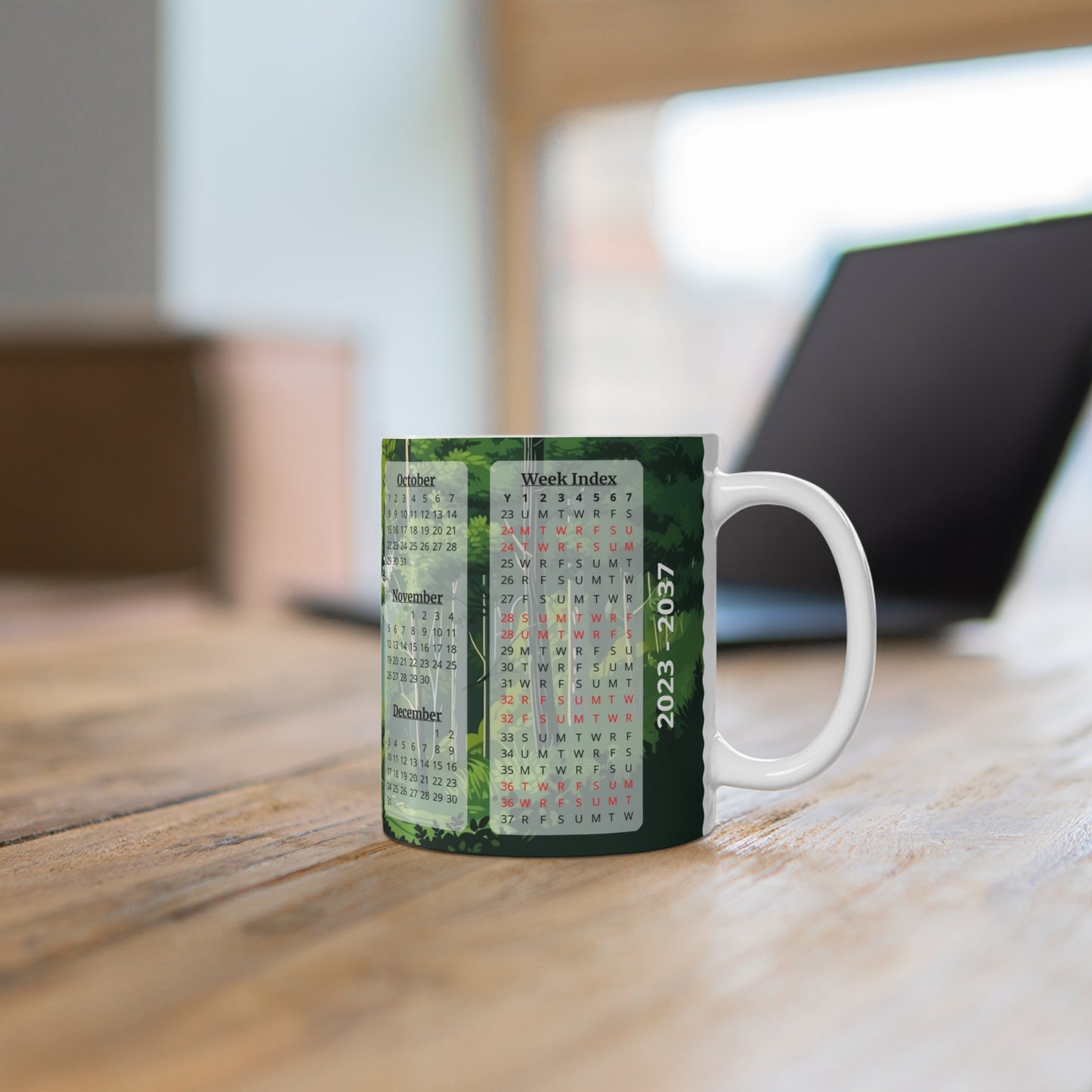 Green Forest · Calendar Mugs: 15-Year Calendar 2023 to 2037 | Ceramic Mug (Small)