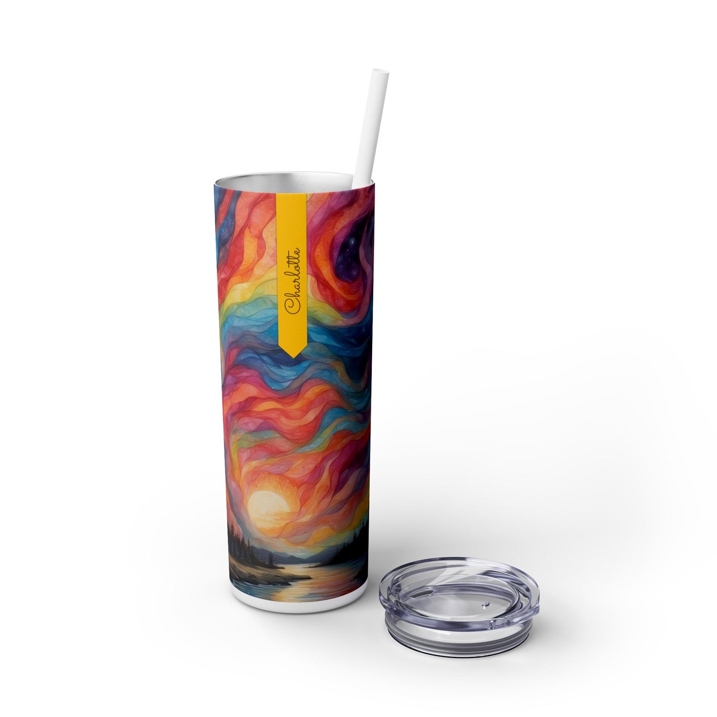 Prismatic Northern Lights Sunset: Personalize It! Your Name and Font | Skinny Tumbler with Straw 🇺🇸